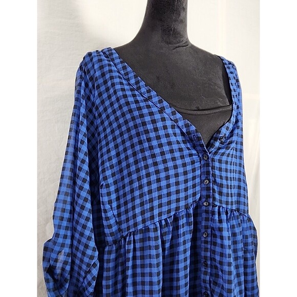 NWT - Torrid Plaid Shirt Dress Sheer w/ Liner Women Size 4 Blue Roll Tab Button - Picture 4 of 12